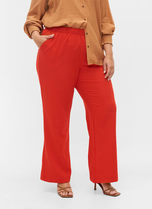 Flared broek met elastiek in de taille, Fiery Red, Model image number 3