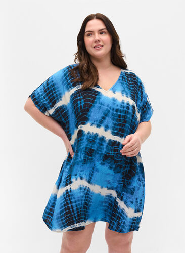 Robe de plage en viscose avec imprimé tie-dye, Tie Dye Print, Model image number 0