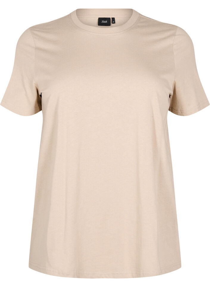 Basic katoenen T-shirt met ronde hals, Beige, Packshot image number 0
