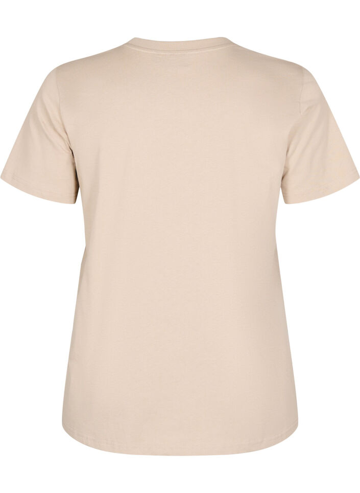 T-shirt basique en coton &agrave; col rond, Beige, Packshot image number 1