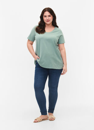 T-shirt en coton uni basique, Chinois Green, Model image number 2