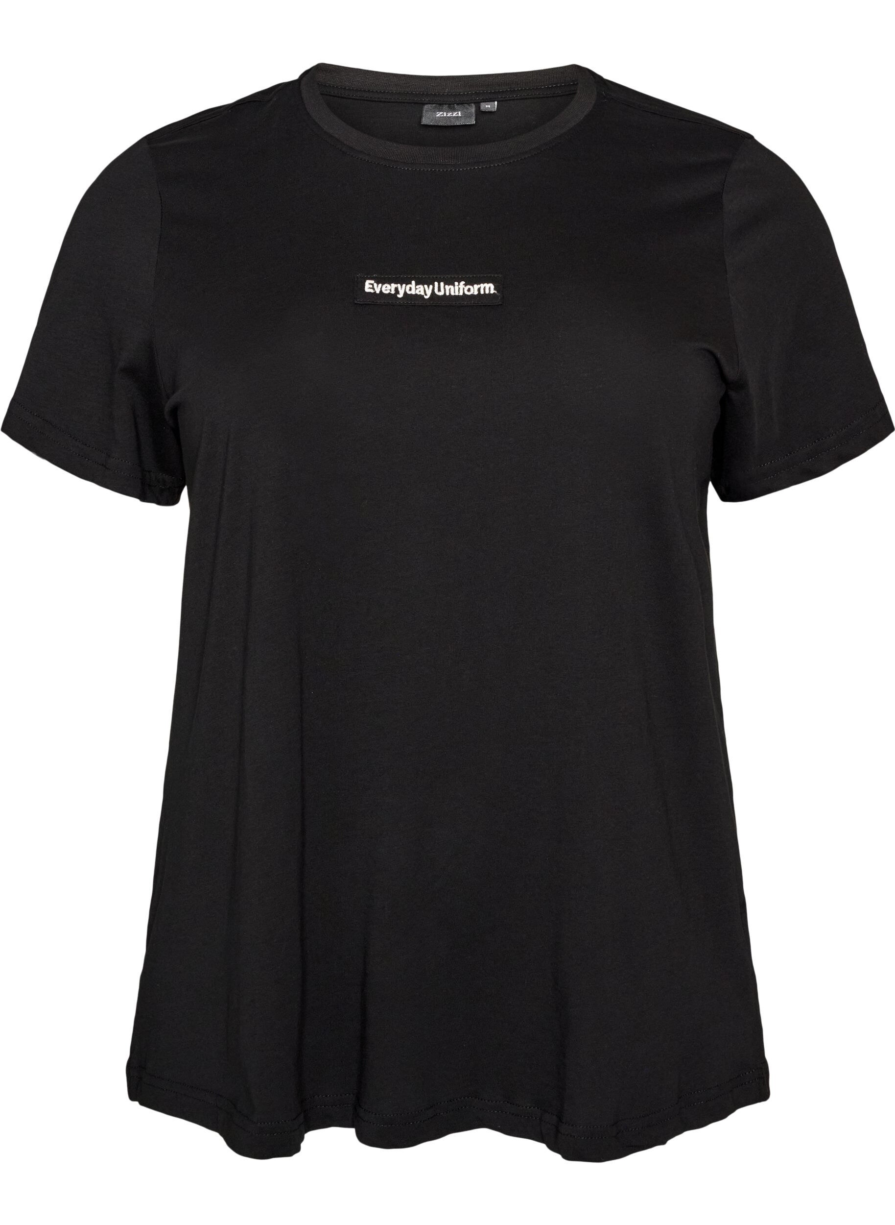 ZizziT-shirt en coton avec badge texte, Noir, Packshot image number 0