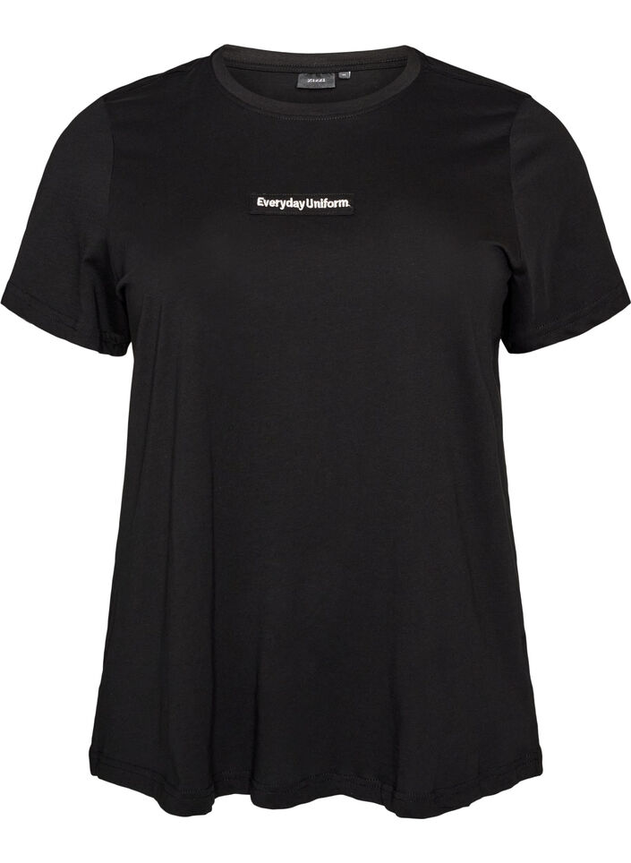 T-shirt en coton avec badge texte, Noir, Packshot image number 0
