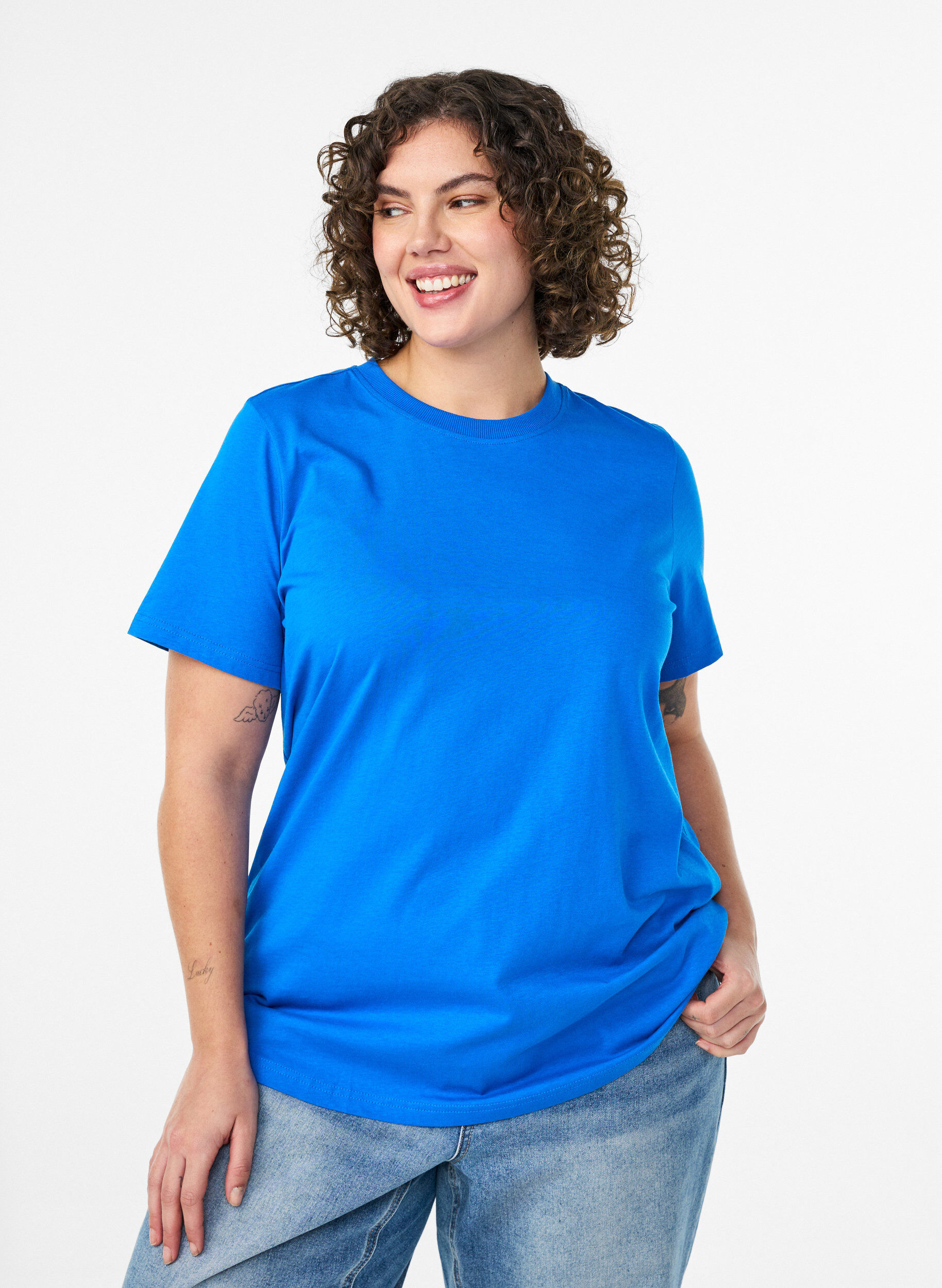 ZizziT-shirt basique en coton &agrave; col rond, Bleu, Model image number 0
