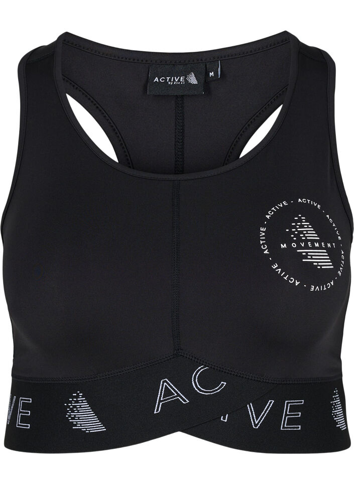 Soutien-gorge de sport avec impression de texte, Black, Packshot image number 0