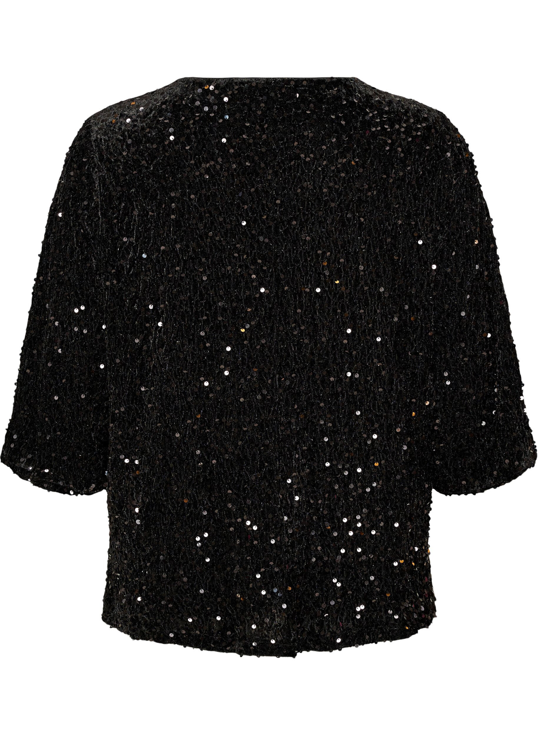 ZizziCardigan avec sequins et manches 3/4, Noir, Packshot image number 1