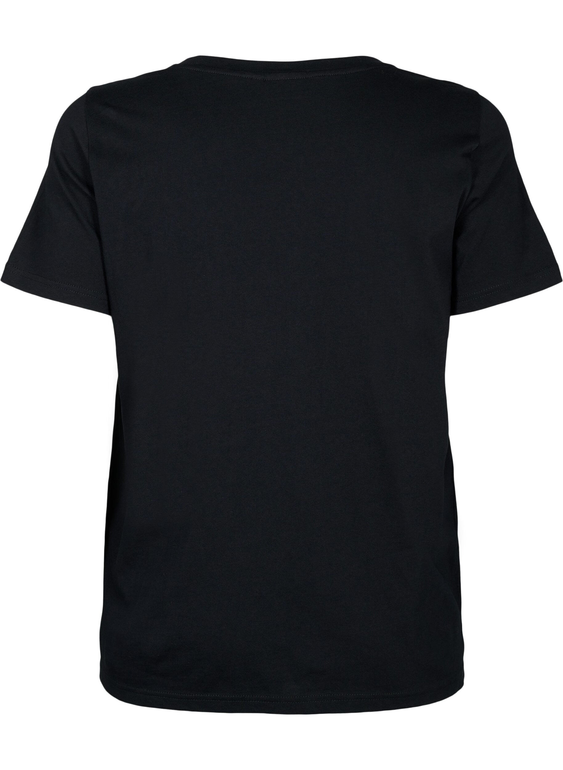 ZizziKatoenen T-shirt met pailletten, Black W. Be free, Packshot image number 1