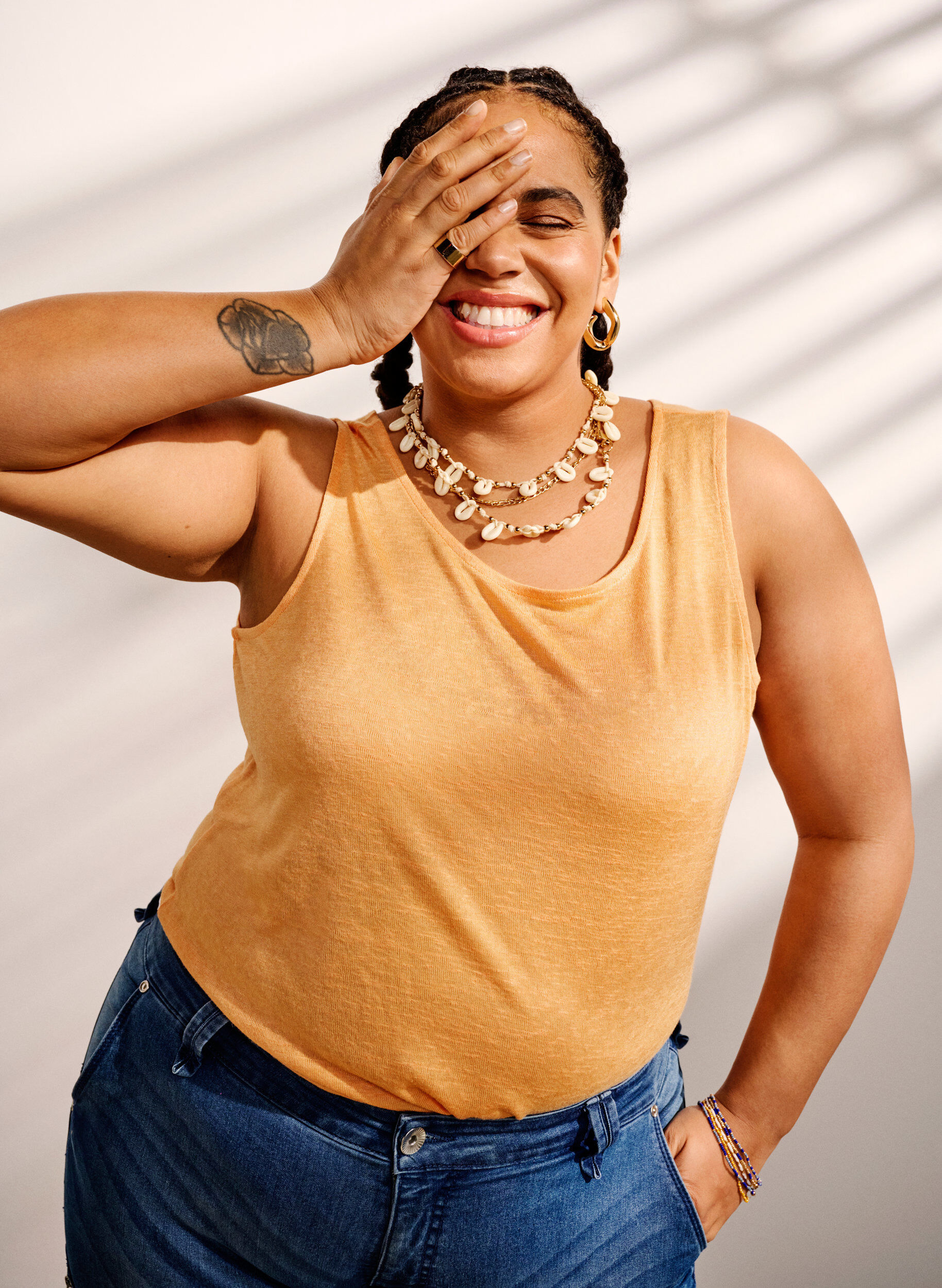 ZizziTop met structuur en ronde hals, Mock Orange, Image image number 0