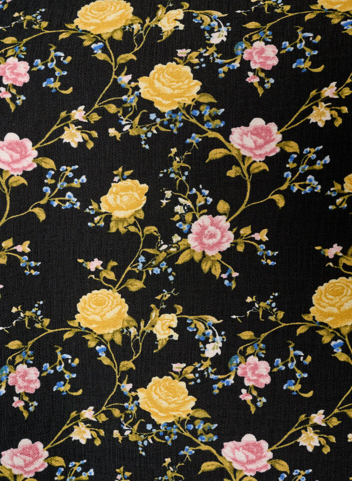 Blouse imprim&eacute;e en viscose avec manches 3/4, Noir, Packshot image number 2