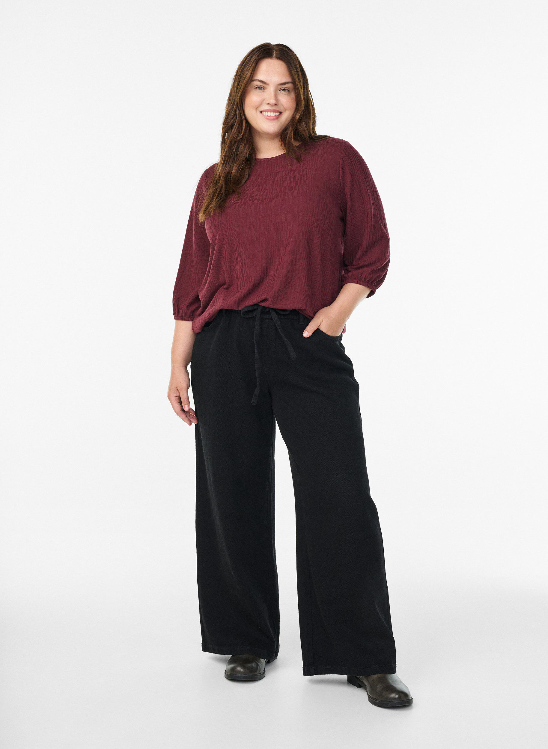 ZizziBlouse met textuur en 3/4 mouwen, Rood, Model image number 1