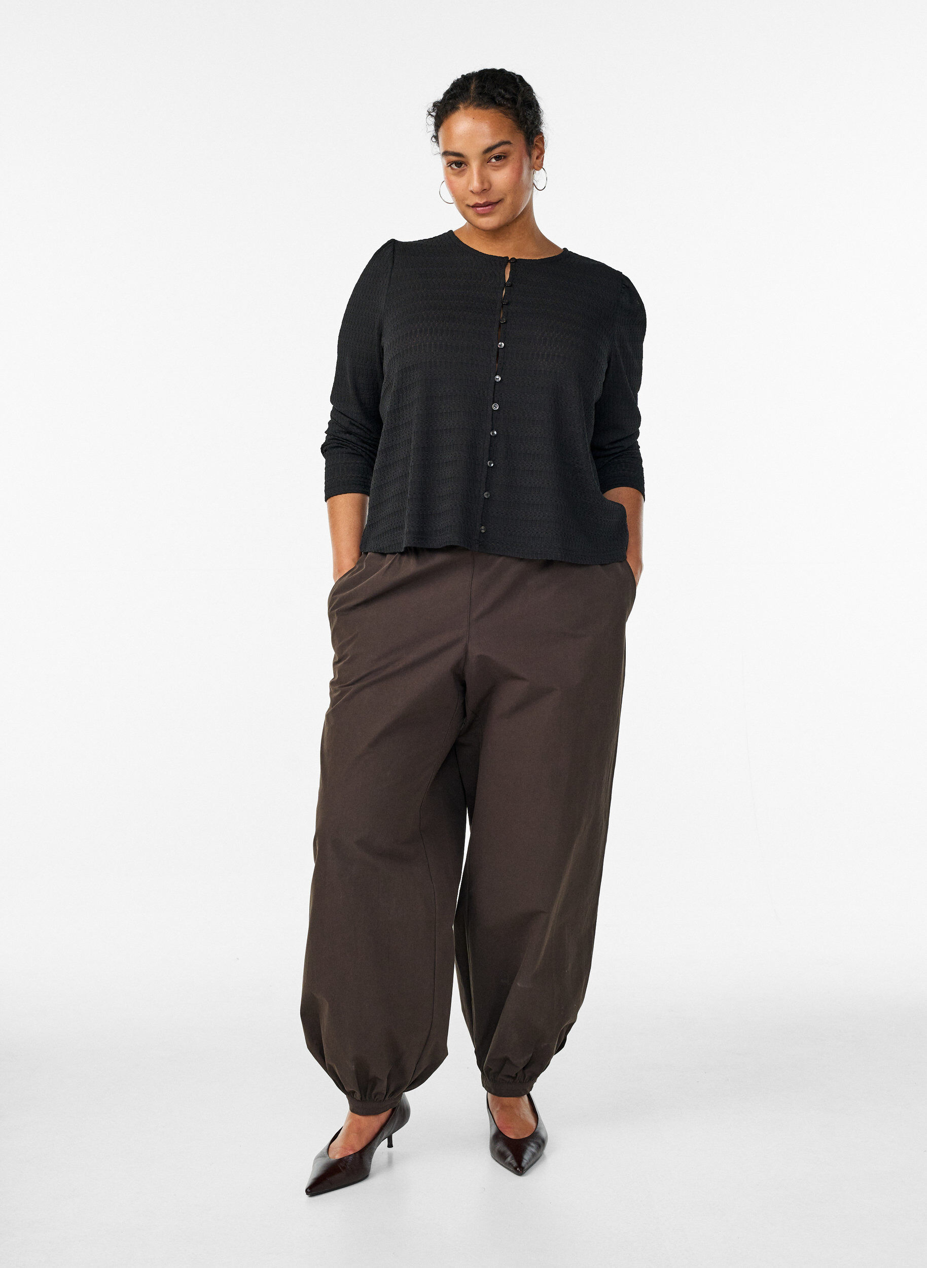 ZizziBlouse met structuurpatroon en knoopsluiting, Zwart, Model image number 1