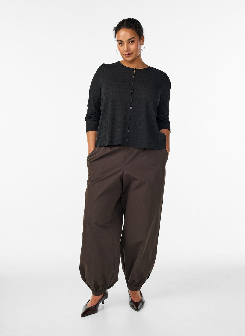 Blouse met structuurpatroon en knoopsluiting, Zwart, Model image number 1