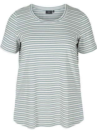T-shirt rayé en coton, Balsam Green w.Egret, Packshot image number 0