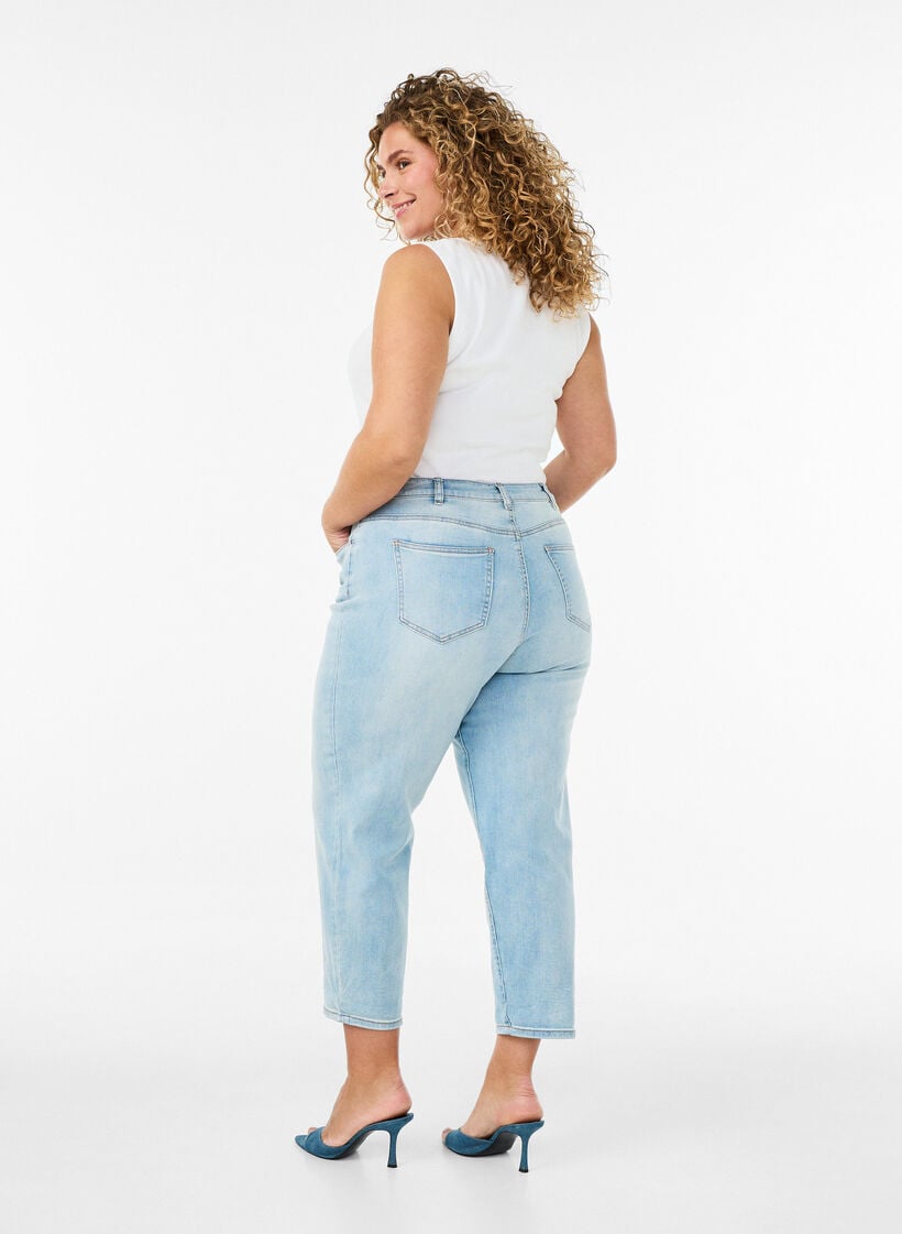 7/8 jeans met oprolbare pijpen en hoge taille, Blauw, Model image number 1