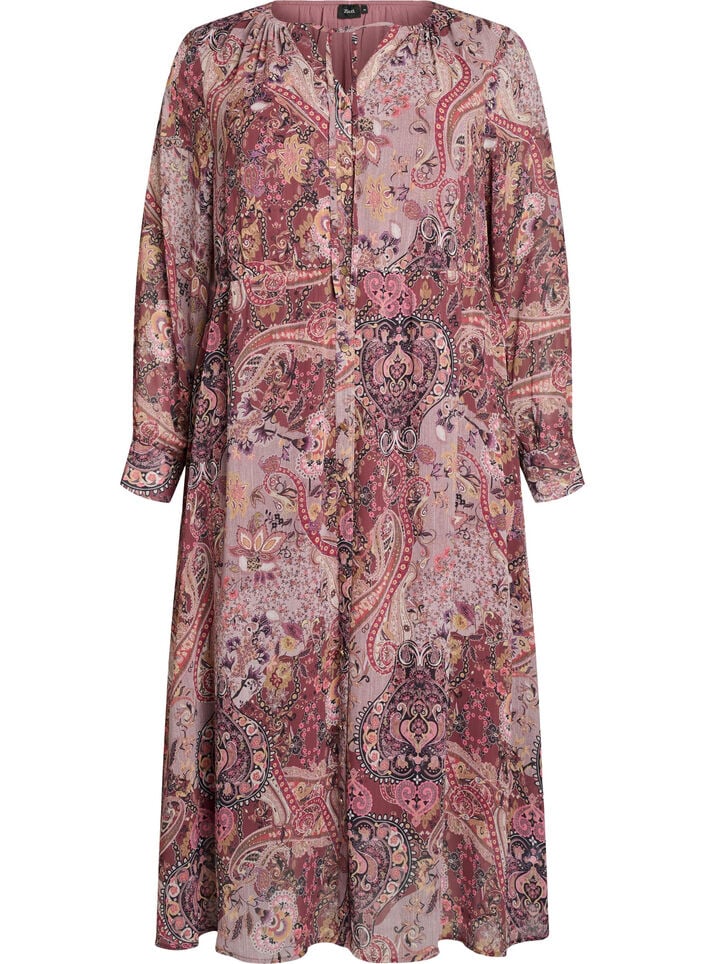 Robe midi &agrave; imprim&eacute; cachemire et taille &eacute;lastique, Violet, Packshot image number 0