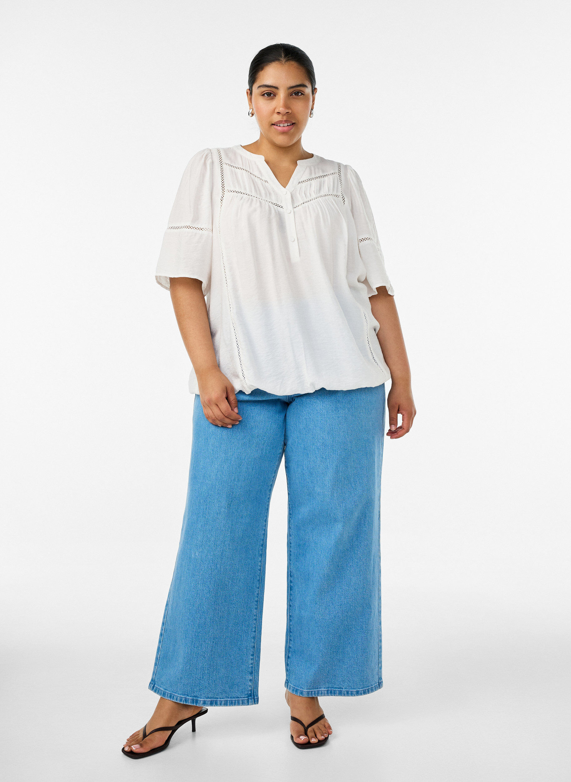 ZizziViscose blouse met plooien en balloneffect, Vanille, Model image number 1