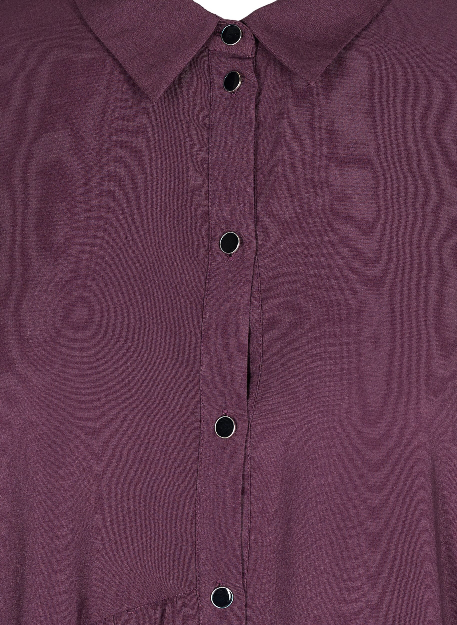 Zizzi Robe chemise trap&egrave;ze unie, Plum Perfect, Packshot image number 2