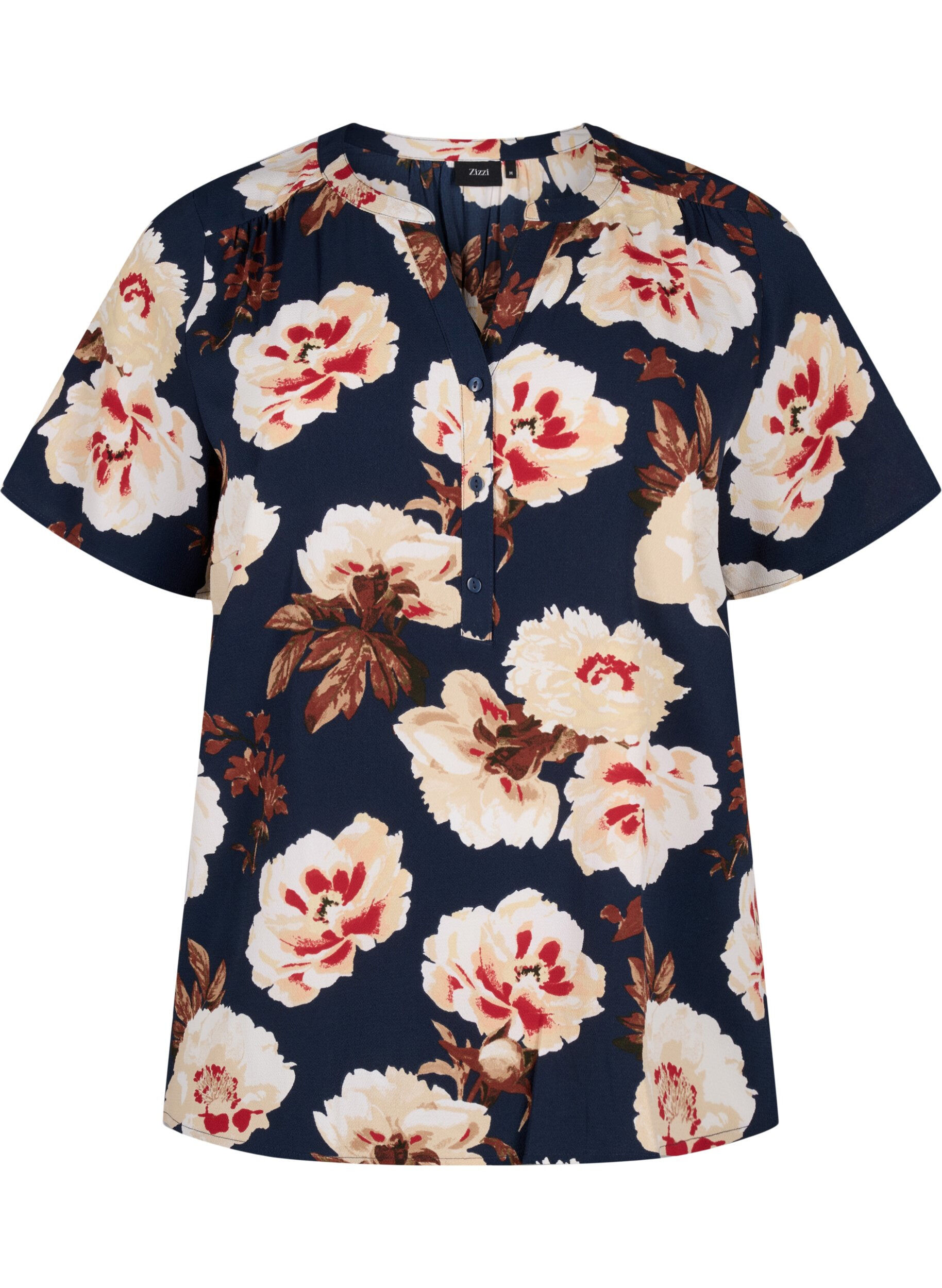 ZizziBlouse met korte mouwen en v-halslijn, Blauw, Packshot image number 0