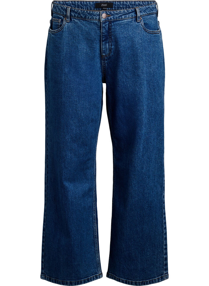 Jean &agrave; jambe large et taille haute, Bleu, Packshot image number 0