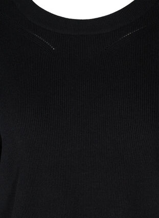 Chemisier tricoté à motif côtelé et manches ballon, Black, Packshot image number 2
