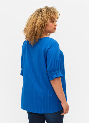 Gestreepte blouse met 1/2 mouwen, Victoria blue, Model image number 1