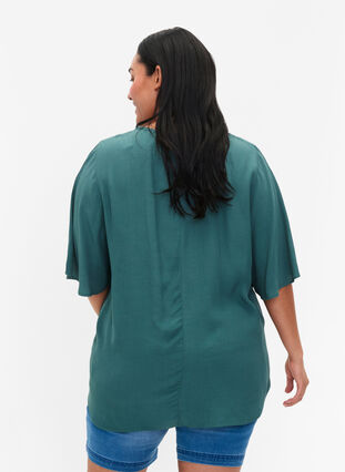 Viscose blouse met 1/2 mouwen en borduurwerk detail, Sea Pine, Model image number 1