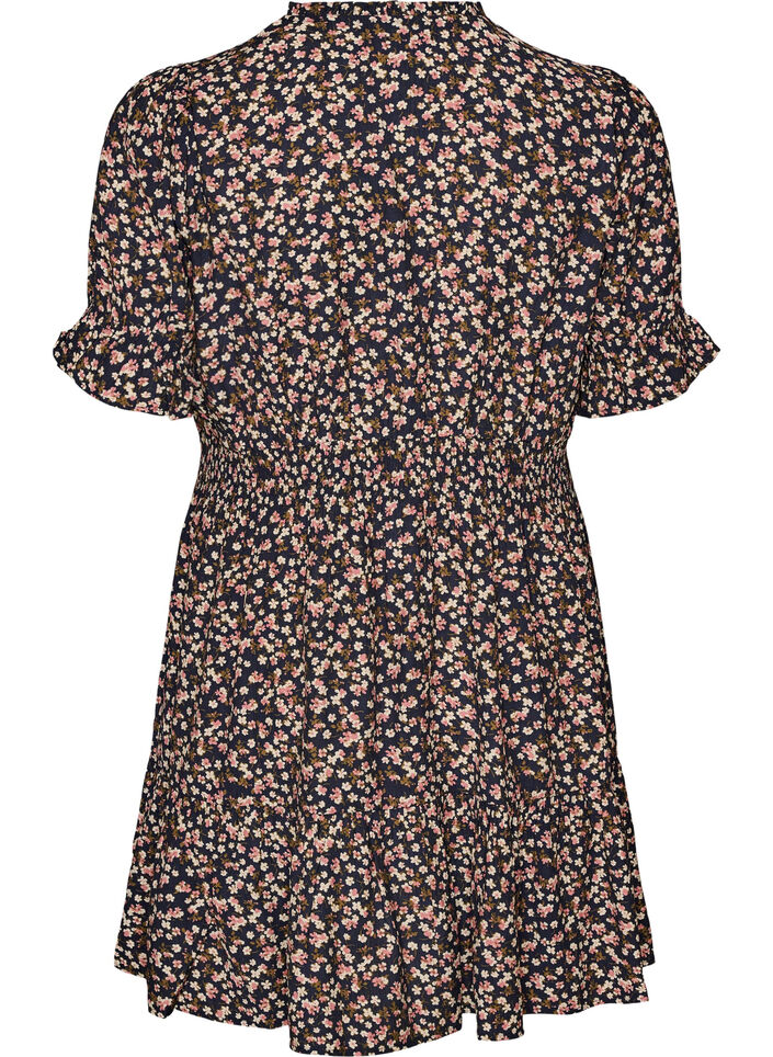 Korte viscose jurk met ruchesdetails, Blauw, Packshot image number 1