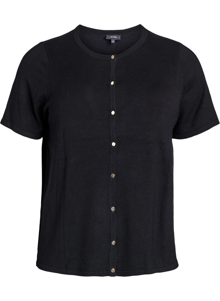 Kort&auml;rmede gebreide vest van viscose, Zwart, Packshot image number 0