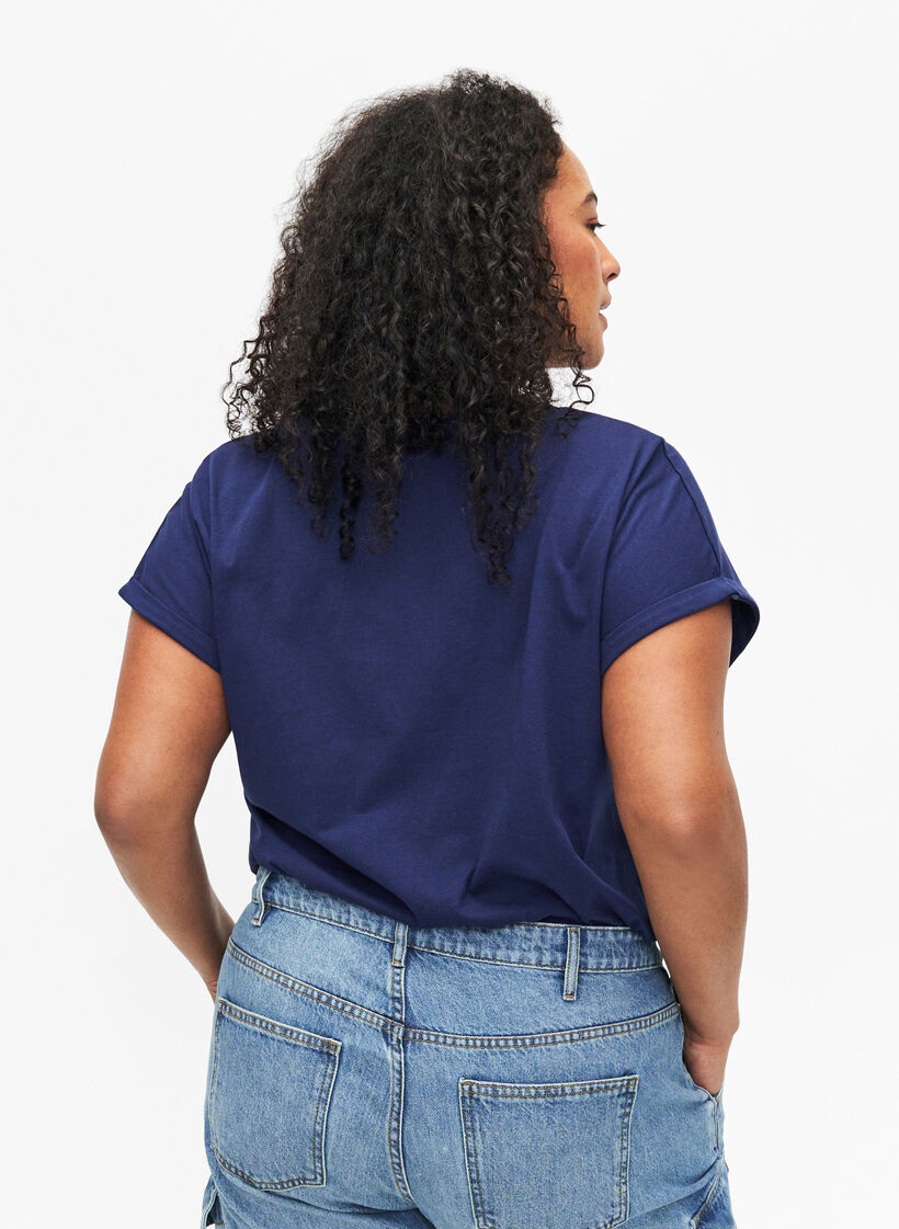 T-shirt en coton biologique avec imprimé doré, Med.Blue Gold Flower, Model image number 1