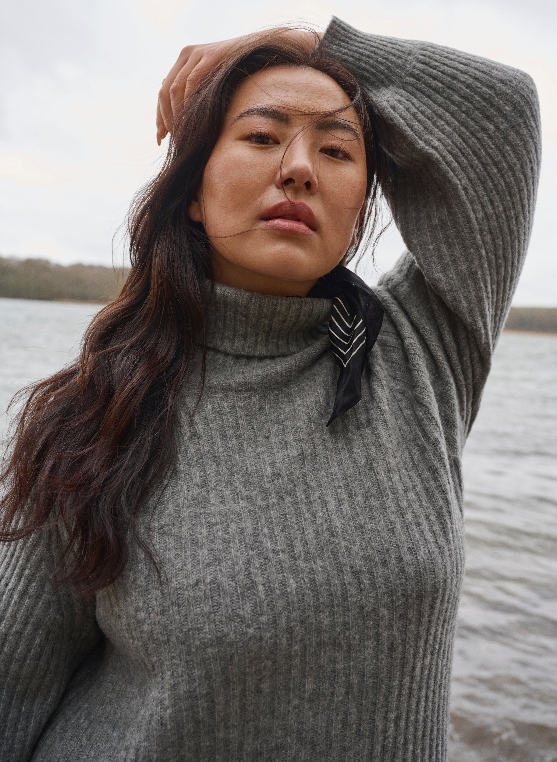 ZizziLange gebreide jurk met col, Medium Grey Mel., Image image number 1