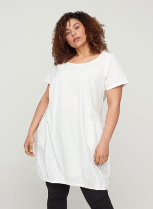 Robe en coton à manches courtes, White, Model image number 0