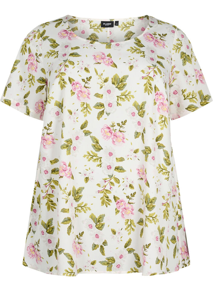 FLASH - Blouse à manches courtes et imprimée, Off White Flower, Packshot image number 0