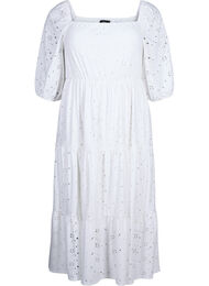 Robe longue avec un motif en dentelle et une encolure carrée, Bright White, Packshot