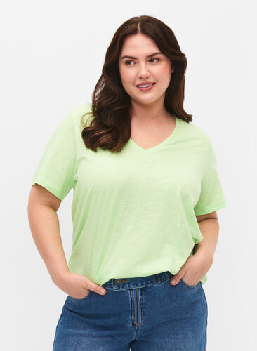 T-shirt basique à manches courtes et col en V, Paradise Green, Model image number 0