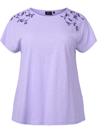 T-shirt en coton avec imprimé feuilles, Lavender C Leaf, Packshot image number 0