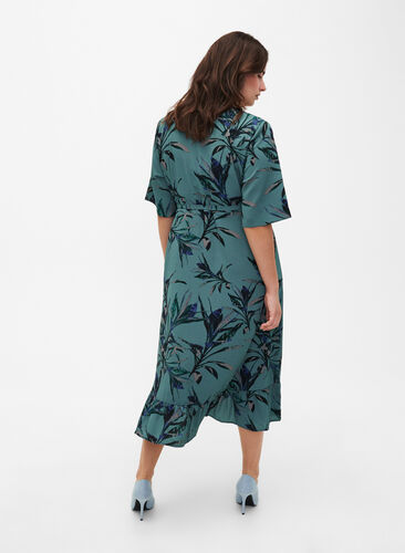 Robe cache-cœur imprimée à manches courtes, Sea Pine Leaf AOP, Model image number 0