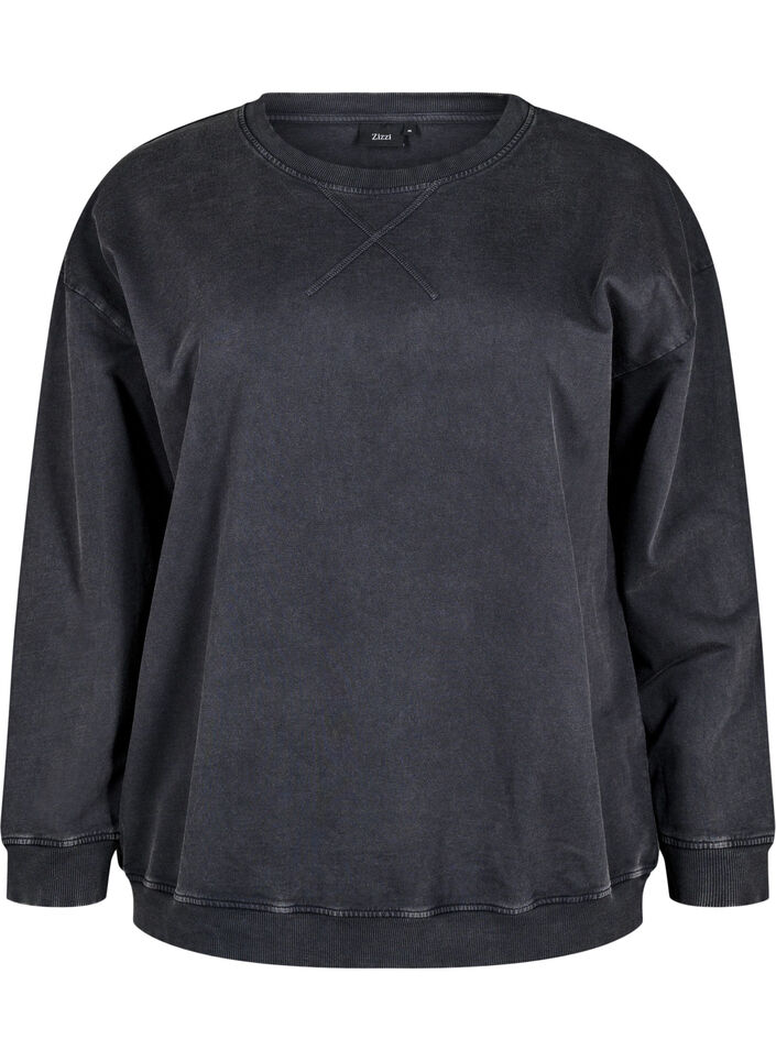 Sweat-shirt ample à l'aspect délavé, Gris, Packshot image number 0