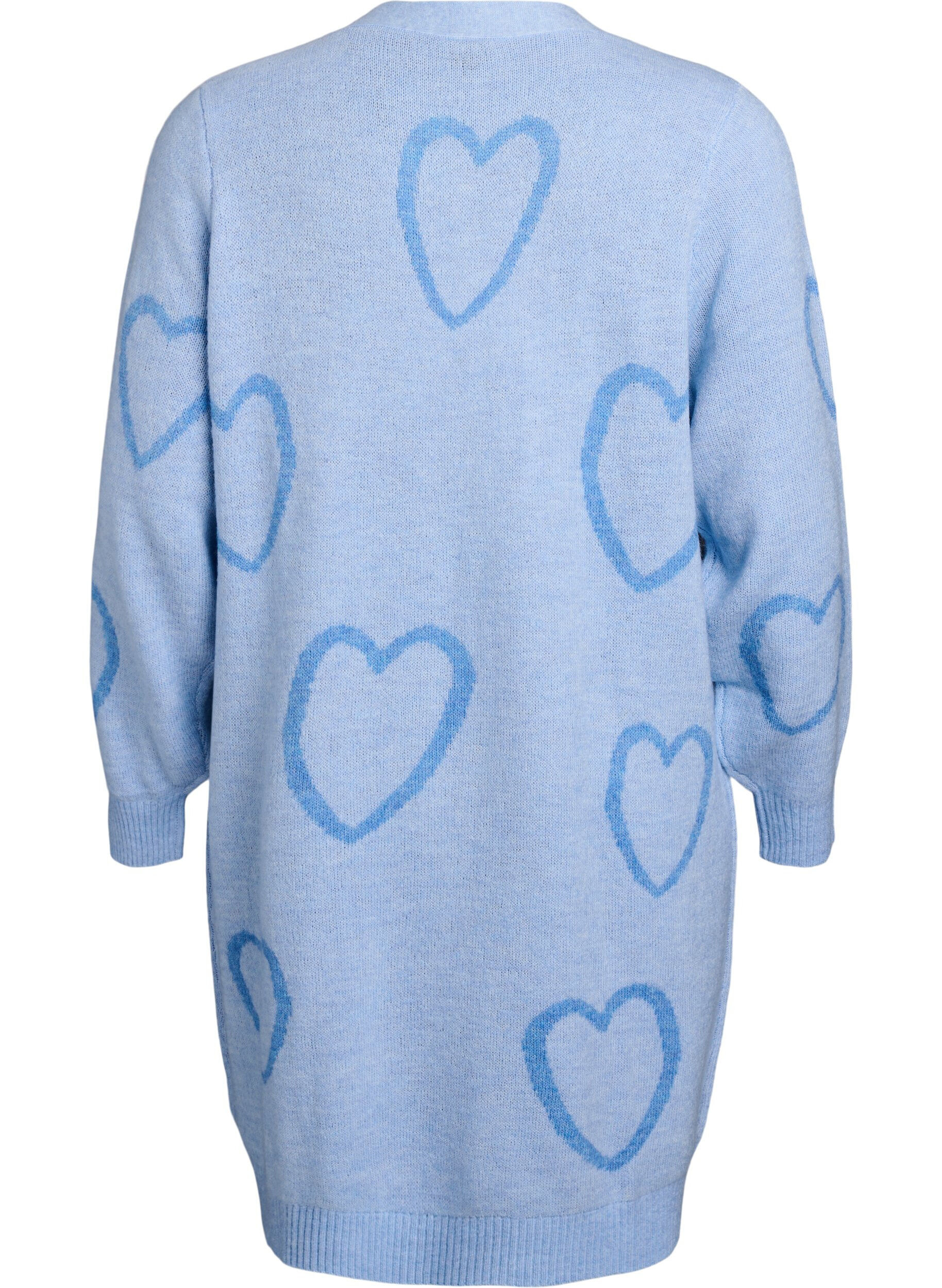 ZizziLange cardigan met ton-sur-ton harten, Blauw, Packshot image number 1