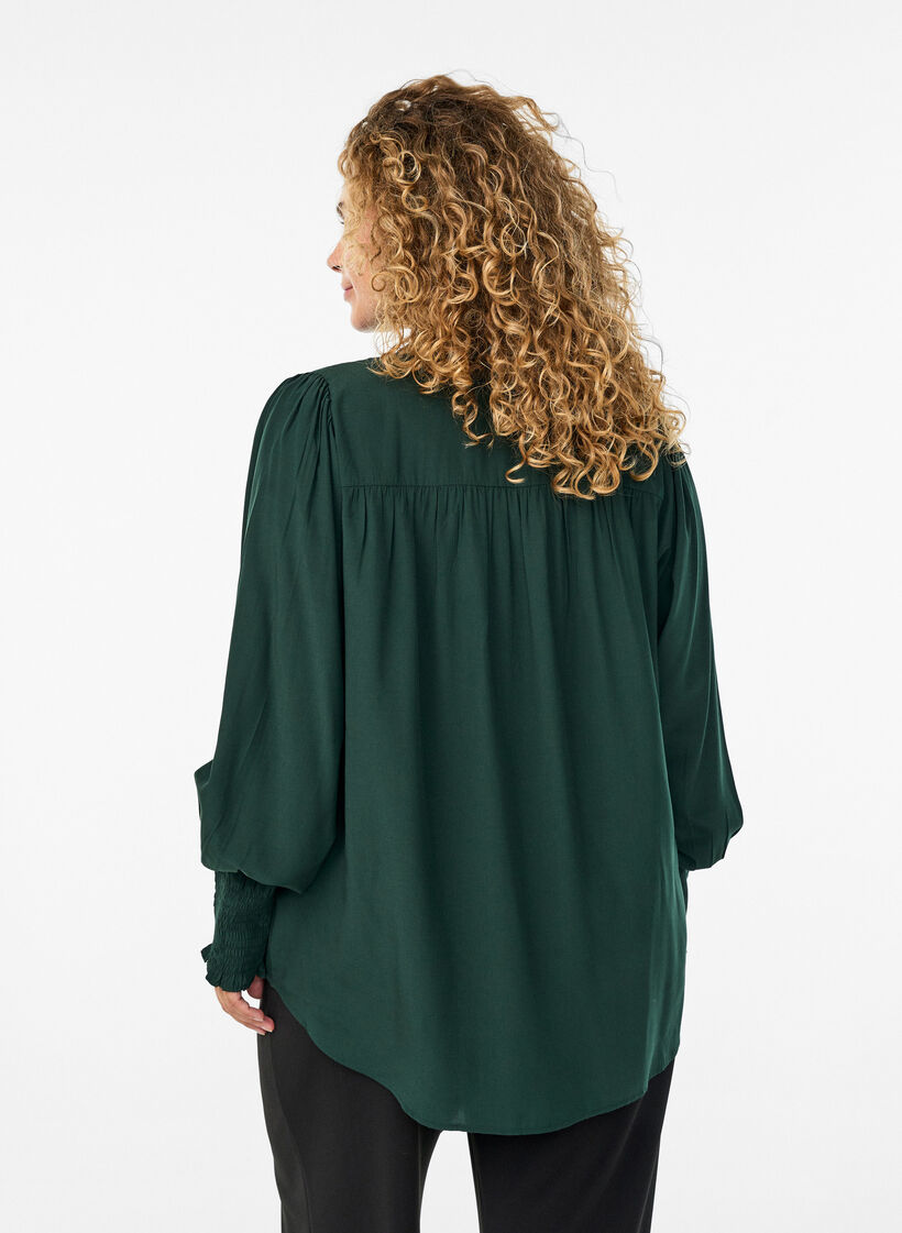 Blouse met ruches kraag en plooien, Groen, Model image number 2