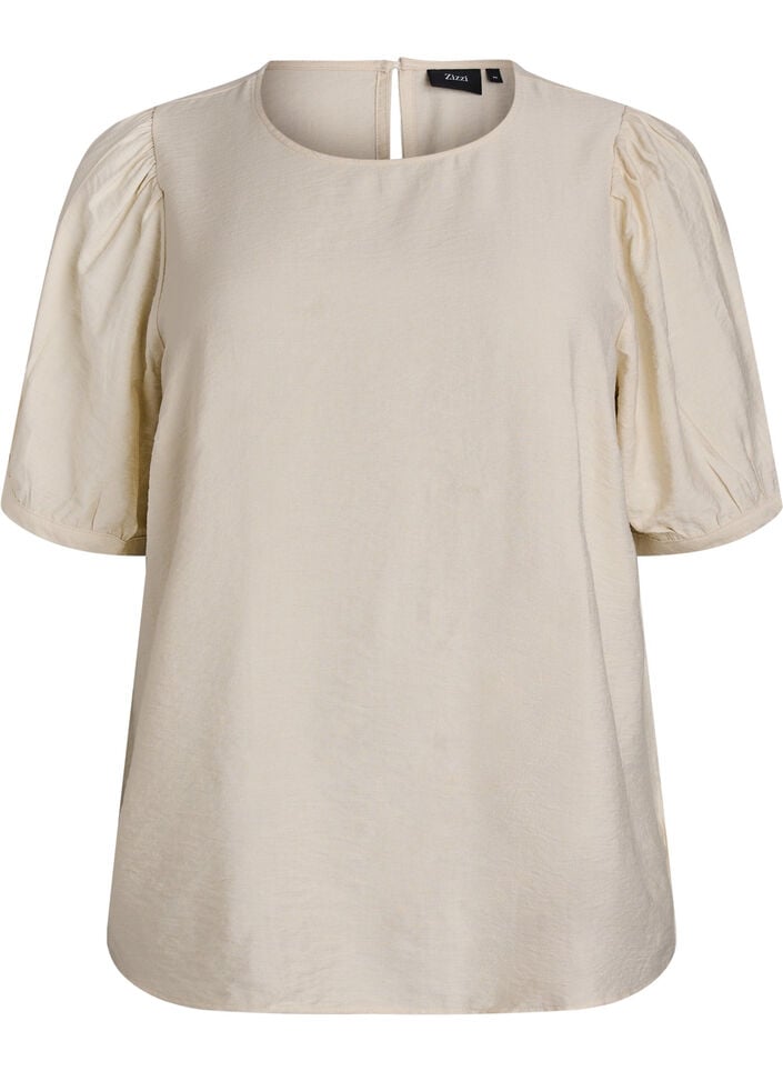 Viscose blouse met 1/2 mouwen, Beige, Packshot image number 0