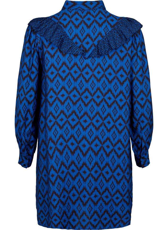 Chemise longue en viscose avec imprimé et volants, True blue w. Black, Packshot image number 1