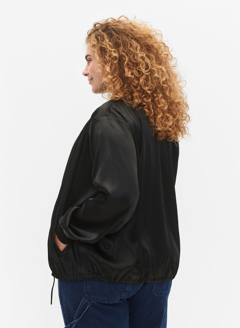 Blouson bomber à fermeture éclair et à cordons, Black, Model image number 1
