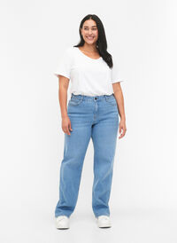  Gemma-jeans met hoge taille en rechte pasvorm, Light blue, Model