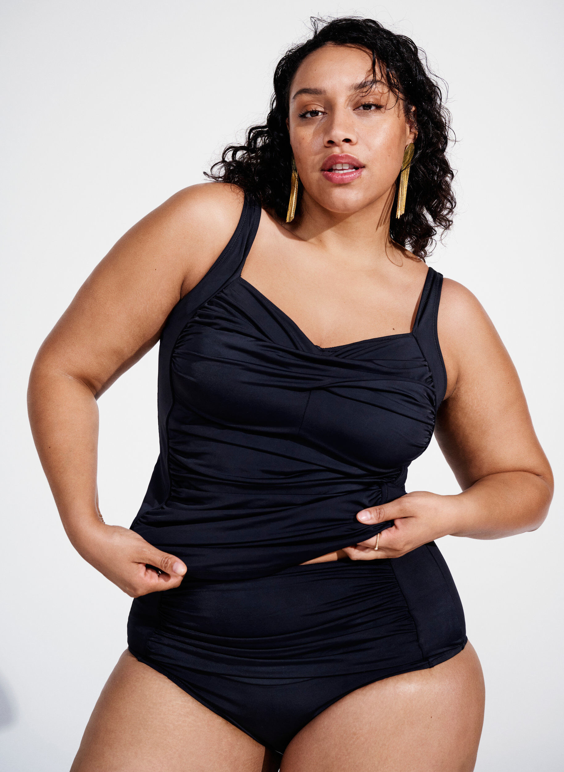 Zizzi Tankini drap&eacute;, Noir, Image image number 0