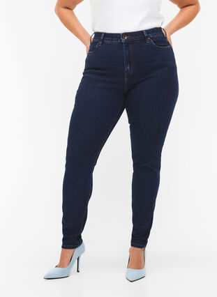 Amy jeans met een hoge taille en super slanke pasvorm, Dark blue, Model image number 2