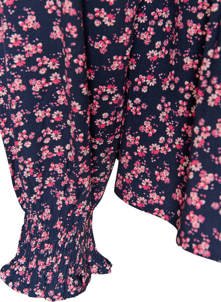 Blouse met gesmokte top en bloemenprint, Blauw, Packshot image number 3