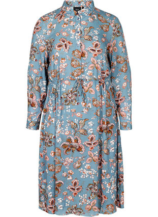 Viscose midi-jurk met print, Light Blue Paisley, Packshot image number 0