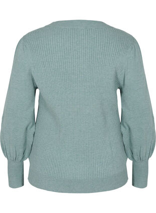 Pull en tricot à manches bouffantes, Sagebrush Green Mel, Packshot image number 1