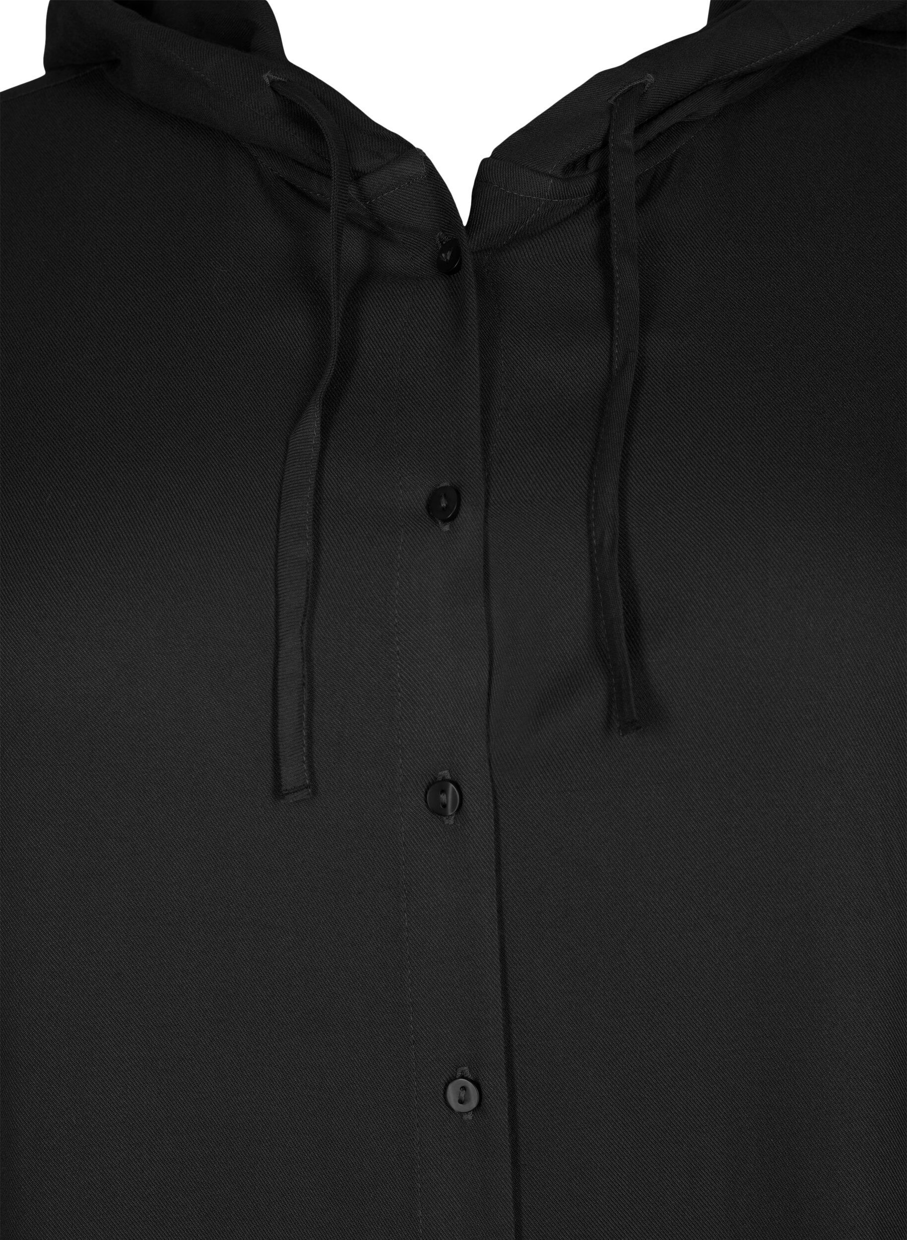 ZizziOverhemdjurk van viscose met capuchon en 3/4 mouwen, Black, Packshot image number 2