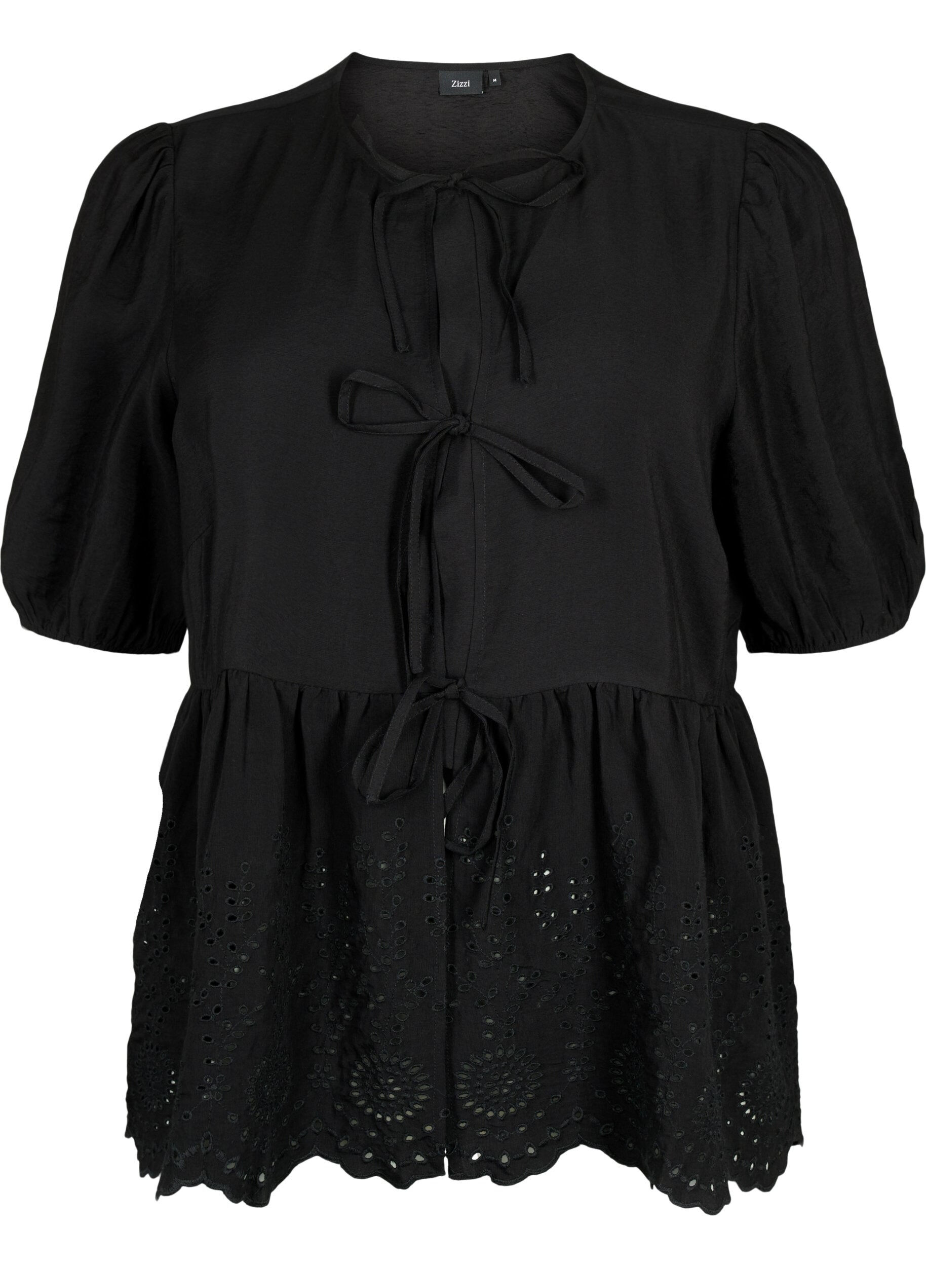 ZizziViscose blouse met anglaise borduursel, Black, Packshot image number 0